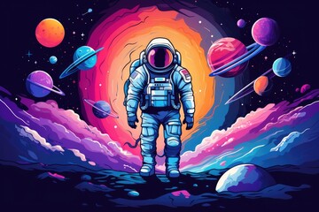 Fototapeta premium Astronaut in space with universe background in pastel colors. Generative Ai.