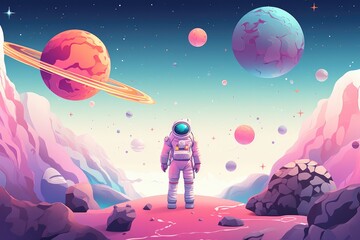 Naklejka premium Astronaut in space with universe background in pastel colors. Generative Ai.