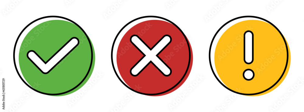 Fototapete right wrong and exclamatory symbol icon set in black and white. right, wrong, exclamation vector set