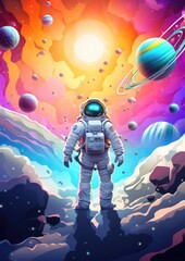 Fototapeta premium Astronaut in space with universe background in pastel colors. Generative Ai.