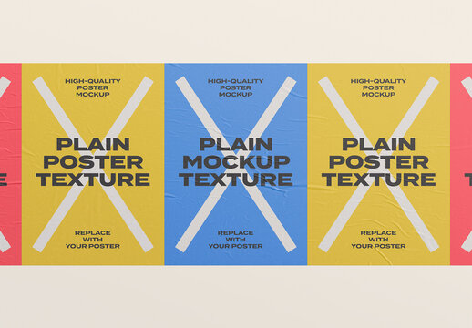 Poster Mockup Texture Art Template Branding Identity Blank Paper Glued Wall Urban