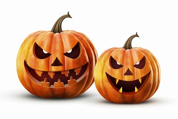 two Halloween party objects, scary halloween pumpkin on white background