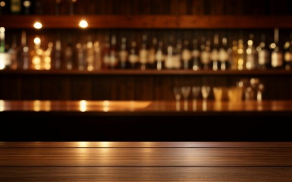wooden display table in bar