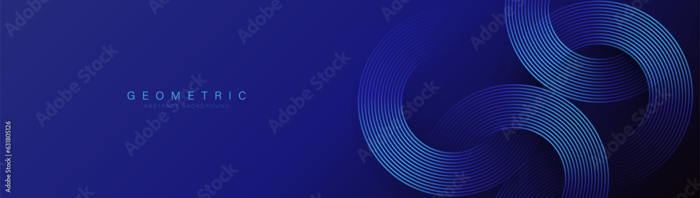 Poster Dark blue abstract background with glowing hexagon circle geometric lines. Modern shiny blue lines pattern. Futuristic technology concept. Vector illustration