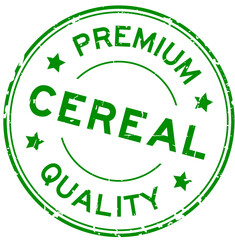 Grunge green premium quality cereal word round rubber seal stamp on white background