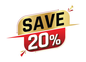 Save 20% isolated on white background. 20 percent. Sales concept. 3d illustration.