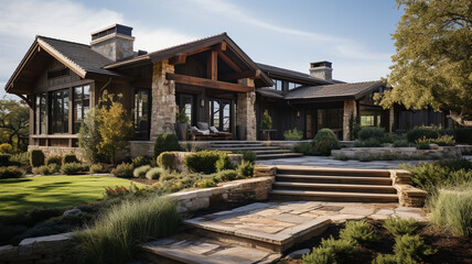  cozy house in a beautiful spring garden.generative ai