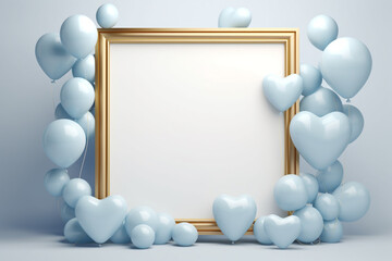 Fototapeta na wymiar Empty frame for birthday or valentine's day with balloon.Minimal background for products presentation.Created with Generative AI technology