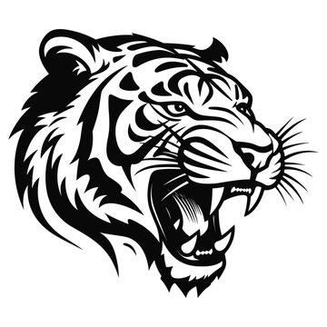 tiger head vector.  Isolated predator illustration, Mascot silhouette of wild animal,