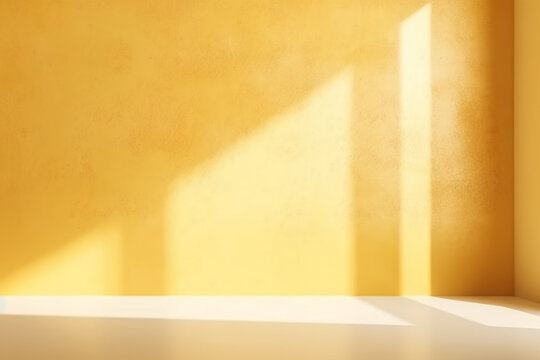 Minimal model empty yellow room with light from windows.modern,Minimal background for products presentation.Created with Generative AI technology