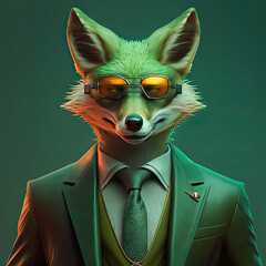 Anthropomorphic Fox Wearing a Suit Green Lighting