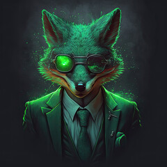 Anthropomorphic Fox Wearing a Suit Green Lighting