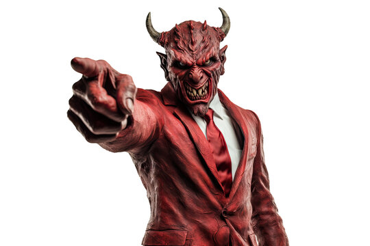 A demon businessman pointing isolated on white background - Generative AI