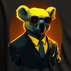 Anthropomorphic Koala Wearing a Suit Yellow Lighting