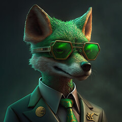 Anthropomorphic Fox Wearing a Suit Green Lighting