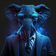 Anthropomorphic Elephant Wearing a Suit Blue Lighting