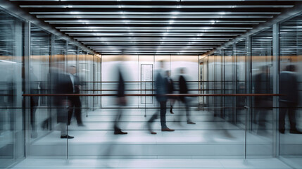 Action Shot, Busy Person. Fast Walk Blurry Blur. People Walking in Business Setting. Concept of Movement, Travel, Walk, Fast Motion. Office.
