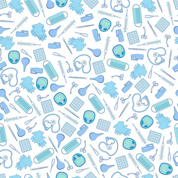 Vector seamless pattern set of images of medical instruments
