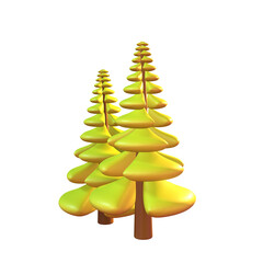 Double Pine Trees 3D Icon Illustration of Dual Evergreen Beauties