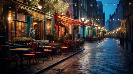 Fototapeta premium European alley cafe scene in the evening