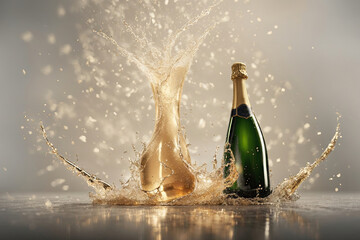 Christmas and New Year holidays background Champaigne splash