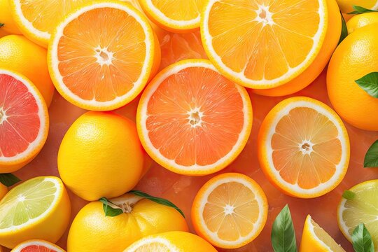 Orange fruit pattern. Healthy food background, directly above