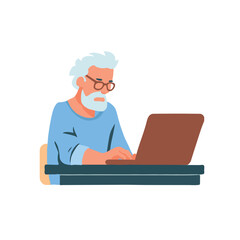 Fototapeta na wymiar Experience the timeless allure of technology with this captivating illustration of an old man typing at a laptop. Age and innovation unite.