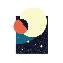 Embark on an interstellar journey with this captivating vintage illustration of space, featuring planets and a radiant sun.