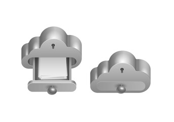 Cloud database metal cabinet shelf icon set service infographics hosting server database network and cloud isolated vector illustration.