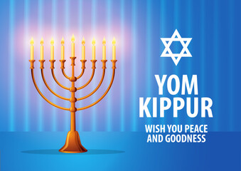 Vector illustration of menorah a traditional candelabra on blue curtain background, perfect for Jewish religious occasions, like Hanukkah, Yom Kippur, and Rosh Hashanah