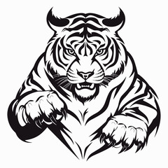 tiger head silhouette. Angry Tiger Black and White Jumping Tiger tattoo