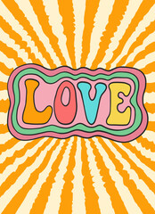 Groovy retro poster. Hippie style background. Groovy love. 60s and 70s style. Psychedelic funky abstract. Groovy poster template. Nostalgia for the 70s.