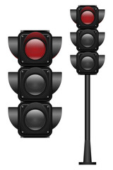 Red traffic Lights with a single color on. Realistic vector illustration isolated on white background. 3D EPS10.