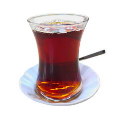 Glass of Turkish tea, isolated on transparent background.