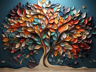 Colorful tree with multicolor leaves illustration background interior wall art decor generative ai