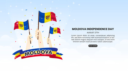 Moldova Independence Day background with waving flags and sparkle