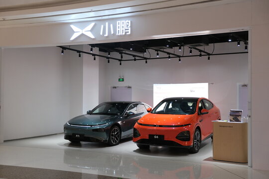 Shanghai,China-August 6th 2023: XPeng Motors electric car retail store. Chinese electric vehicle manufacturer