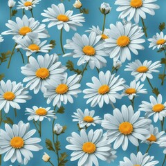 Daisy Pattern on Blue Background