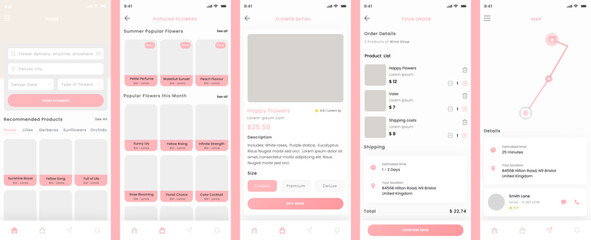 Flowers Delivery Shop, Flower Bouquet Store and Online Ecommerce App UI Kit Template