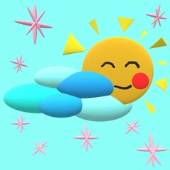 The sun hides behind the vector-blue clouds.