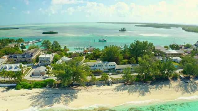 Drone view of the beautiful sea in Bimini, The Bahamas
