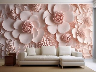 Beautiful Modern Mural Painting Wall art Decor in Living Room with square and flower generative ai