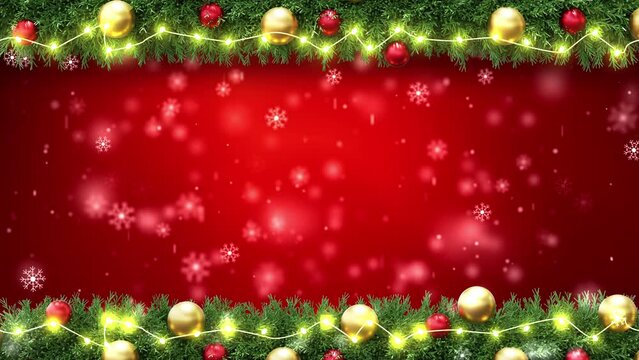 Christmas wreath frame abstract snowflakes Particles Falling glitter animation. Merry Christmas winter and Happy New Year festival background.