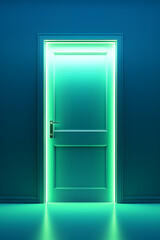 Door, passage, portal - neon colors, geometric shapes, lasers, light, clouds – To have a choice - created with Generative AI technology