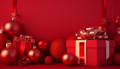 christmas gift box with red balls. Photo in high quality
