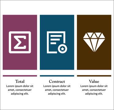 TCV - Total Contract Value acronym. Infographic template with icons and description placeholder