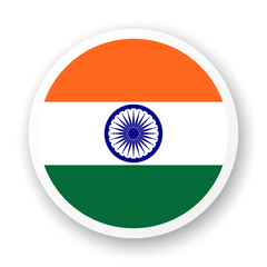 Flag of India flat icon. Round vector element with shadow underneath. Best for mobile apps, UI and web design.