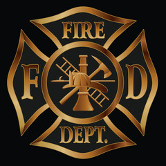 Fire Department Cross Gold is a vector design of a classic Maltese cross firefighter symbol used by fireman and fire stations. Includes the cross, firefighter inner logo and text in a beautiful gold.