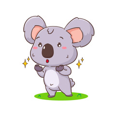Cute koala bear Excited expression cartoon character. Adorable kawaii animal vector illustration. Isolated white background. 