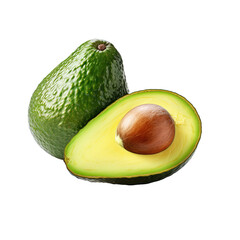 Ripe avocado cut in half, isolated on transparent with clipping path.